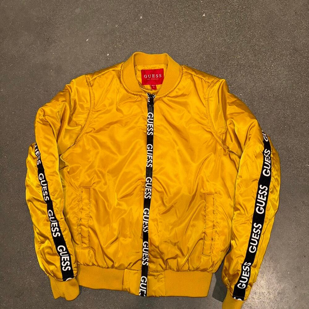 Y2k guess yellow bomber jacket